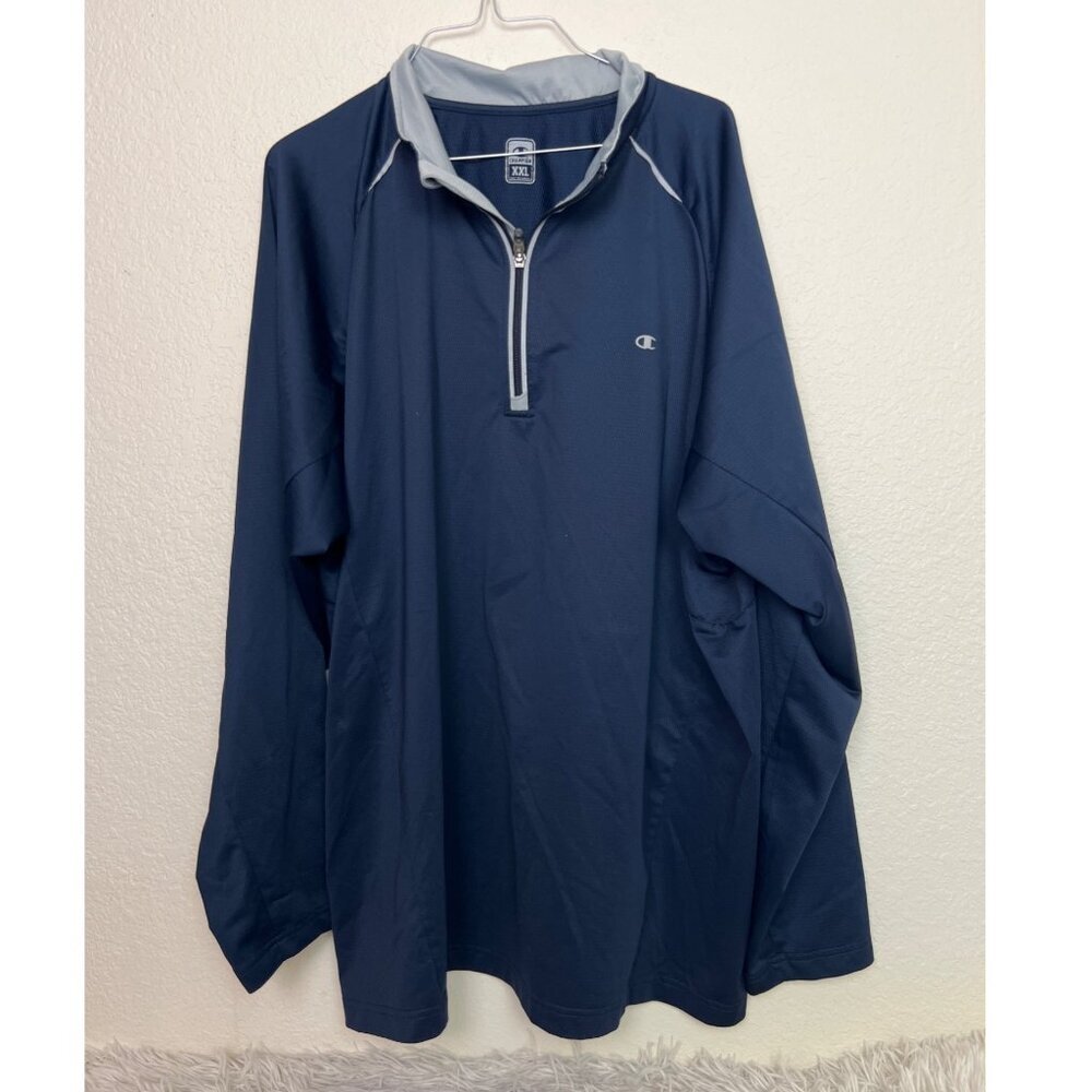 Champion XXL 1/4 Zip Puilover Navy Blue Long Sleeve Top Men's